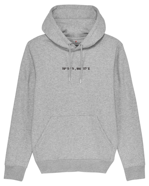 Hoodie in Grau mit personalisierbaren Koordinaten von coordimates