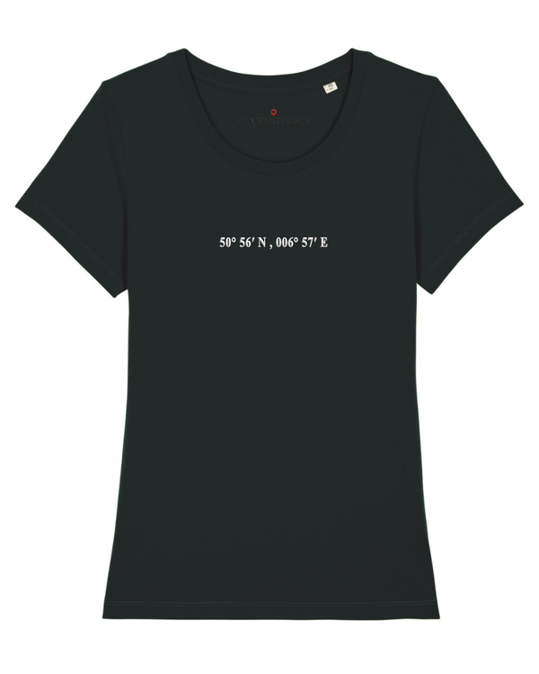 Damen-T-Shirt Schwarz mit personalisierbaren Koordinaten von coordimates
